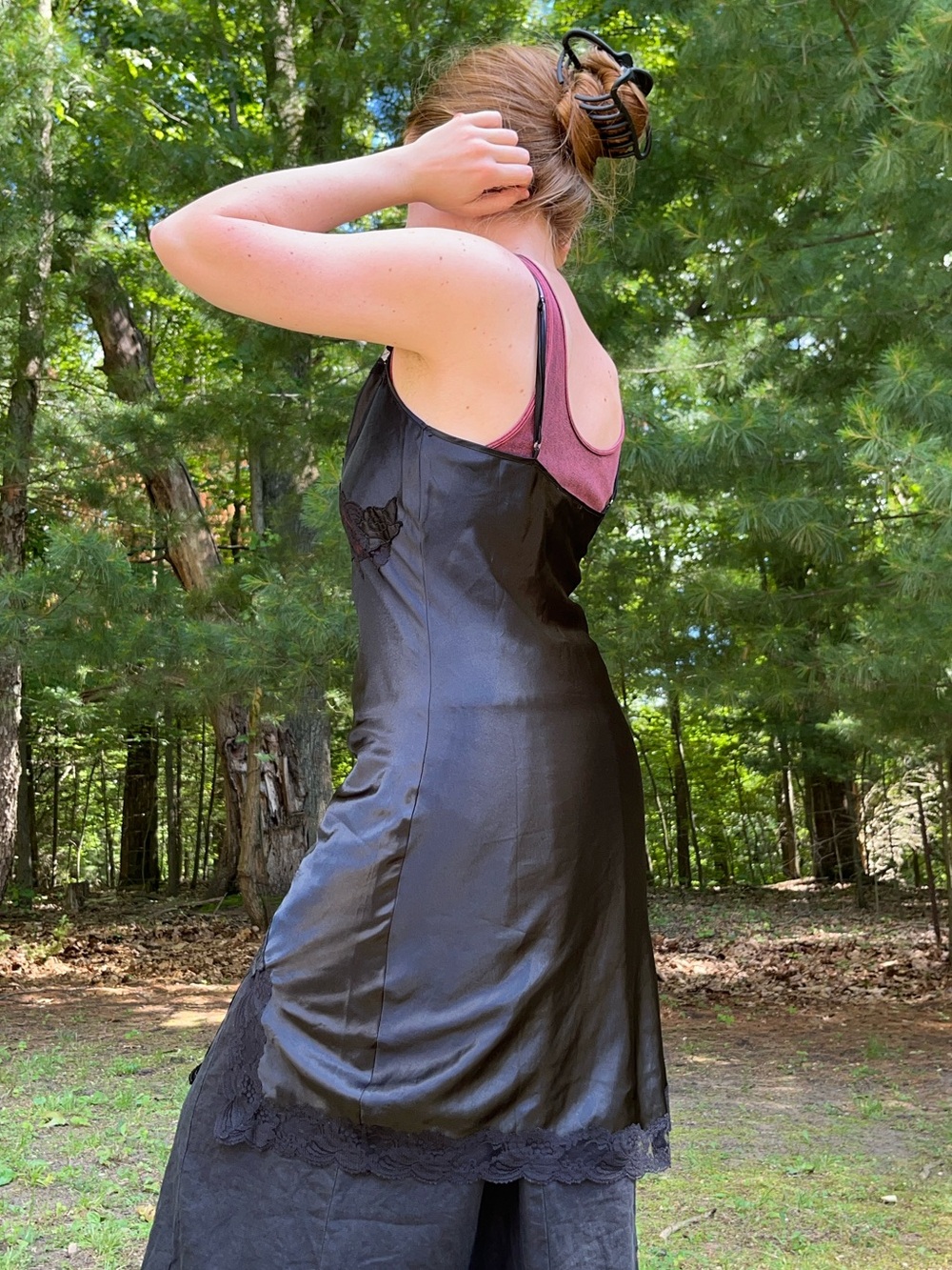 90s Victoria’s Secret Gold Label Black Midi Slip Dress Lace Trim Size M Lingerie - Picture 9 of 15